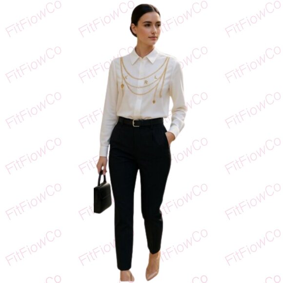 🖤 BF Karl Lagerfeld Paris White Chain Embellished Blouse – NWT – Size XS - Picture 1 of 6